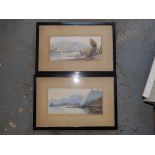 A small pair of 19thC watercolours - Italian lake scenes, indistinctly dated (signed?), 4.5” x 9.