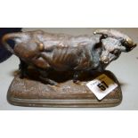 Paul-Edouard Delabrierre – a small bronze study of a cow, 5” across base