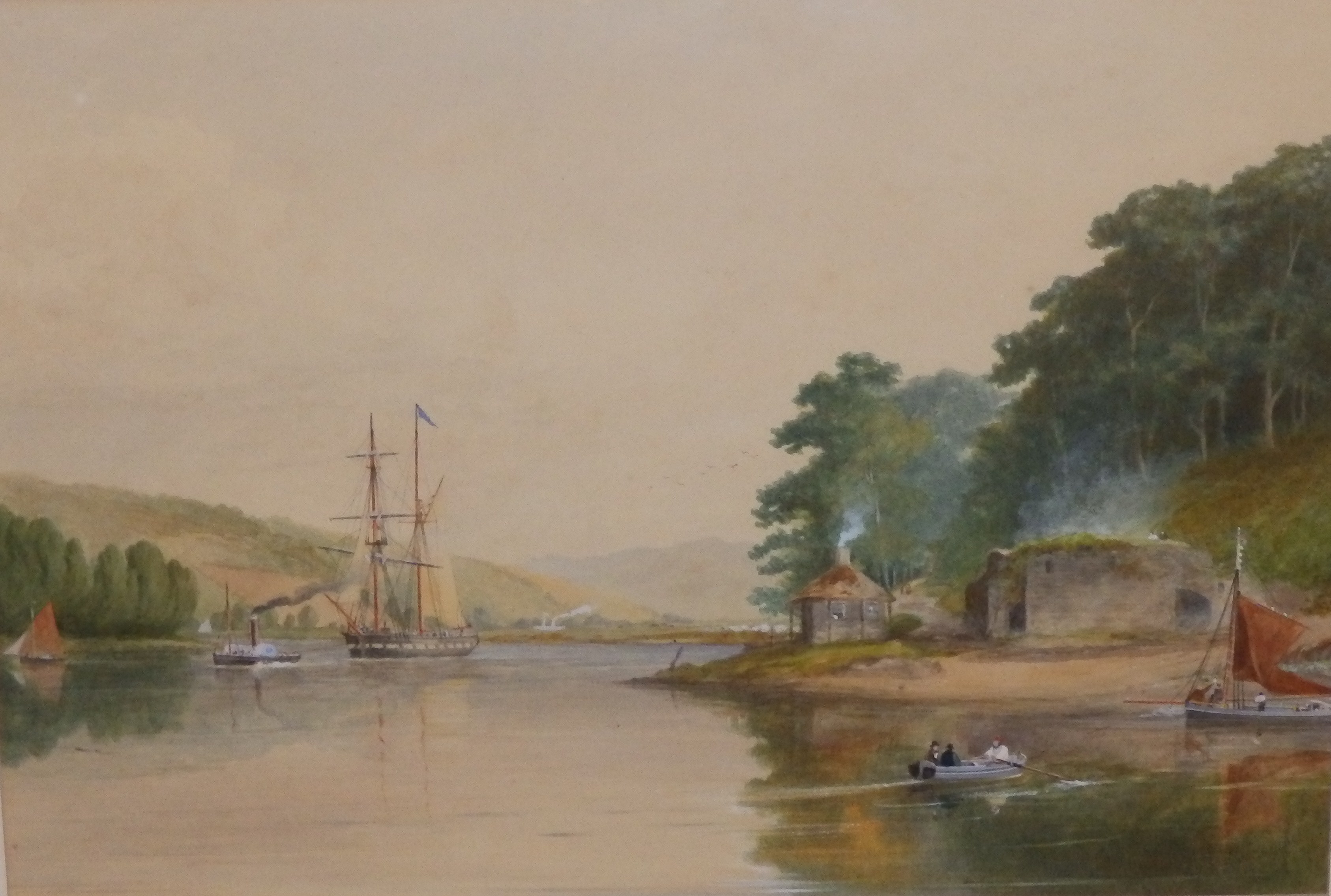 Luscombe – 19thC watercolour – River Dart with shipping, 10.5” x 15.5”