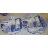 Two 19thC blue & white printed porcelain plates decorated with Dutch interior scenes – 'Dec Delft