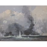 Montague Birrell Black (1884-1964) – gouache –' HMS Queen Elizabeth with Allied Fleet covering the