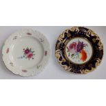 Two Hicks & Meigh floral painted plates with moustache moulded borders, 8.5”