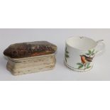 A Victorian Prattware rectangular paste pot with colour printed Wouvermann scene and a Copeland