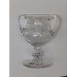A 19thC glass presentation pedestal loving cup – 'WH', 8” high