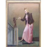 Lawrence Preston – oil on canvas – Portrait of a fashionable female in an interior, initialled &