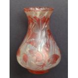 A red & colourless cameo glass vase by Cristalerie de Fantin, the baluster body decorated