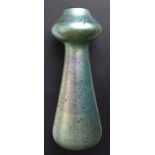 A Rindskoft iridescent green glass vase, of tapering form with bulbous neck, circa 1900, 14.5” high