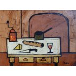 Colin Ruffell – oil on board – Kitchen interior, signed, 11.5” x 15”