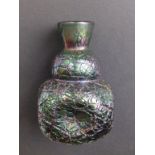 A Thomas Webb iridescent green glass lava vase, having dimpled body, 6”