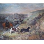 In the style of George Horlor – oil on re-lined canvas – A ghillie watering his horse accompanied by