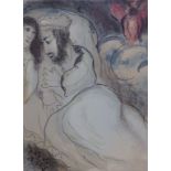 Marc Chagall – colour lithograph – 'Sara Et Abimelech', inscribed in pencil to verso '55/97 prix
