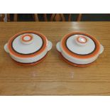 A pair of Clarice Cliff Wilkinsons Pottery soup tureens painted in banded pattern – 6680