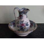 A small Victorian 'Japonica' pattern toilet jug & basin (2)