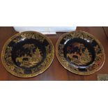 A pair of 'New Chelsea' black & gilt plates with Goode & Co. backstamps