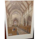 Arthur Shelly – watercolour – Interior scene, 'St Mark's Church, Torquay', signed & dated 1897,