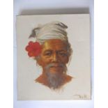 Balinese School – a signed oil on canvas – Portrait of a Balinese Elder, dated (19)83, 13.5” x 12”