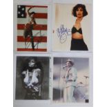 Six signed portrait photographs of pop musicians,; David Bowie '99, Madonna, Diana Ross, Whitney