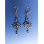 A pair of sapphire & diamond drop earrings