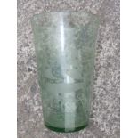 A late 19thC glass beaker vase with Eastern engraved decoration depicting a sailing boat