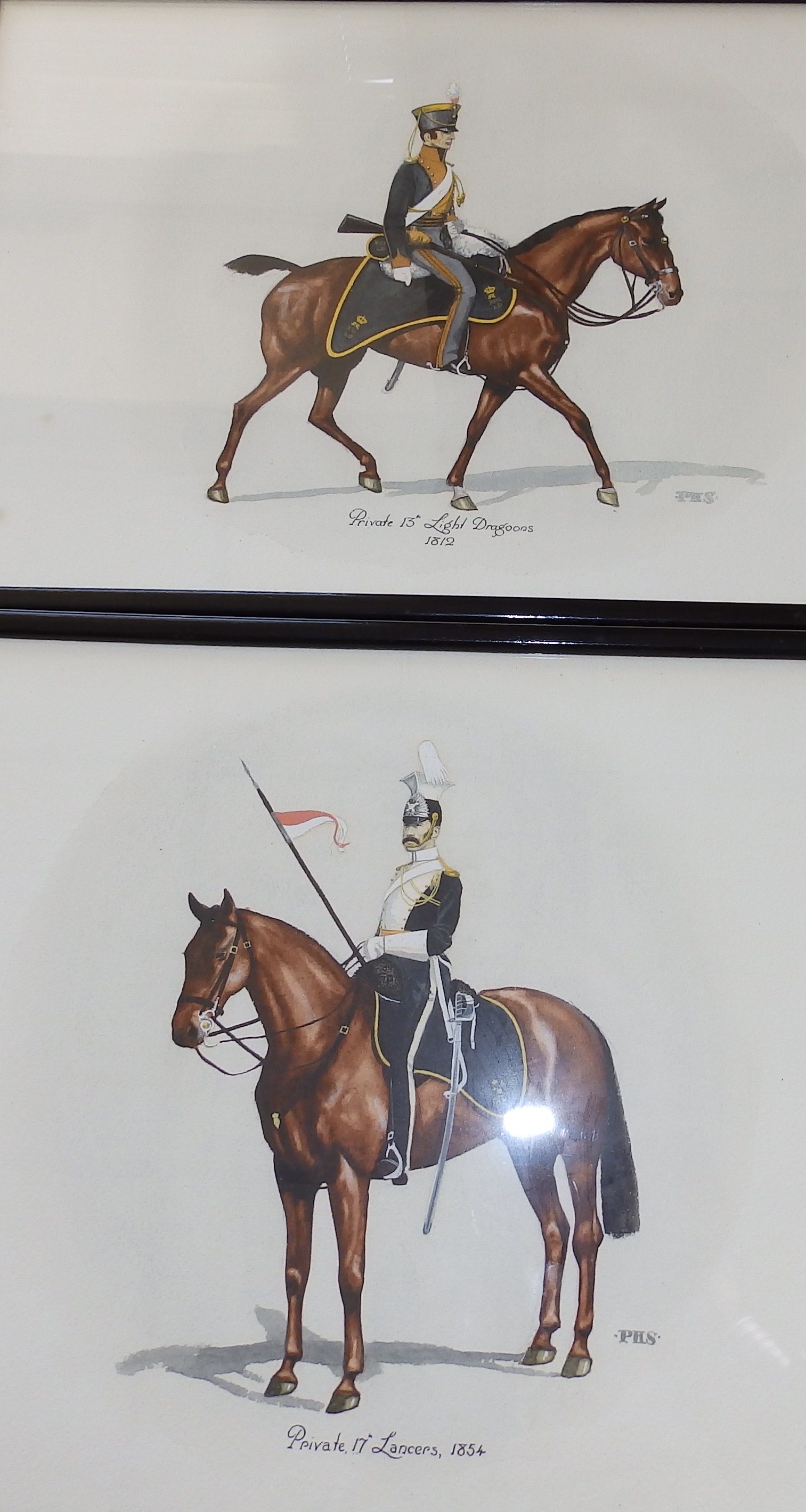 P.H.S. – pair watercolours – Military equestrian portraits