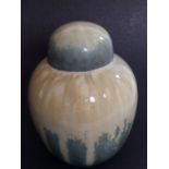 A Ruskin mottled celadon ginger jar and cover, dated 1927, 5”