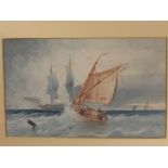 19thC School – watercolour – Seascape with sailing vessels, 5.5” x 8.5”