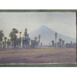 T. H. Watanabe – five unframed watercolours depicting landscapes, including Mount Fuji, lakes &