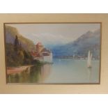 John Shapland – watercolour – Italian lake scene, 7” x 11”