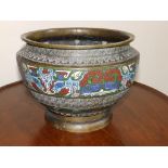 An antique Oriental cloisonne jardiniere – extensive old repairs