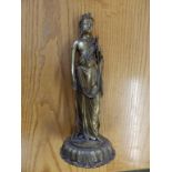 A modern brass figure of Kuan Yin, 12”