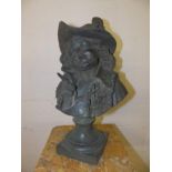 A bronze bust of a young woman in 18thC style costume, 18.5”