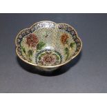 A Chinese plique-a-jour enamel bowl with lobed rim, 4” diameter