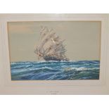 A. D Bell – watercolour with gouache – 'White Wings', a ship portrait, signed, 9.5” x 14”