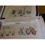 Nine signed French prints – caricatures of dogs – unframed