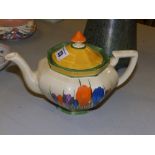 A Clarice Cliff Crocus pattern Bizarre Ware teapot – Newport Pottery – small chips to footrim and