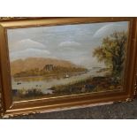 A late Victorian oil on canvas – Lake scene with boats – a/f, together with a companion piece, dated