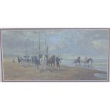 19thC School – oil on paper – Beach scene with figures and boats