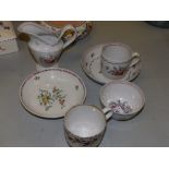 Six pieces of George III painted tea china – a/f