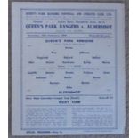QPR V ALDERSHOT 1944/45 Rare s/s programme for this League Cup South match Fair / Good