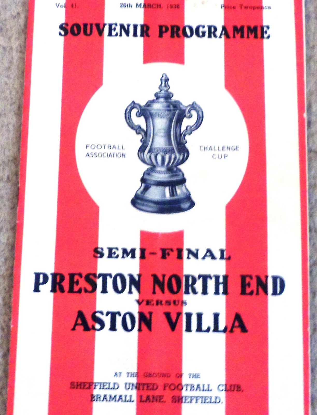 PRESTON V ASTON VILLA - 37/38 FA CUP SEMI FINAL Rare programme for the 1937-38 FA Cup Semi-Final