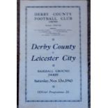 DERBY COUNTY V LEICESTER CITY 1943/44 Rare 4 page programme for this Football Lge North match slt