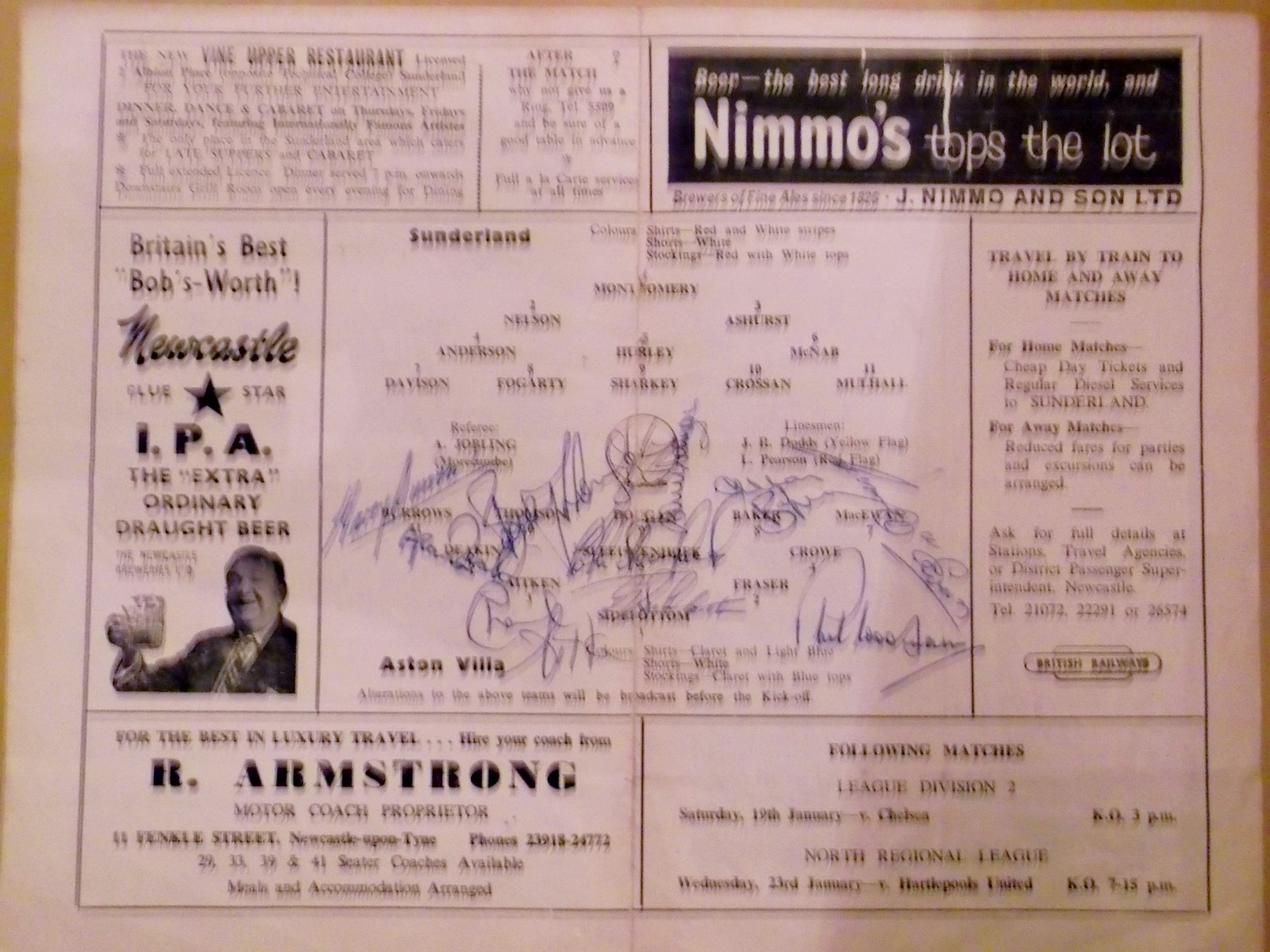 1962-63 SUNDERLAND V ASTON VILLA LGE CUP S/F - 11 VILLA AUTOGRAPHS Rare Programme for this early