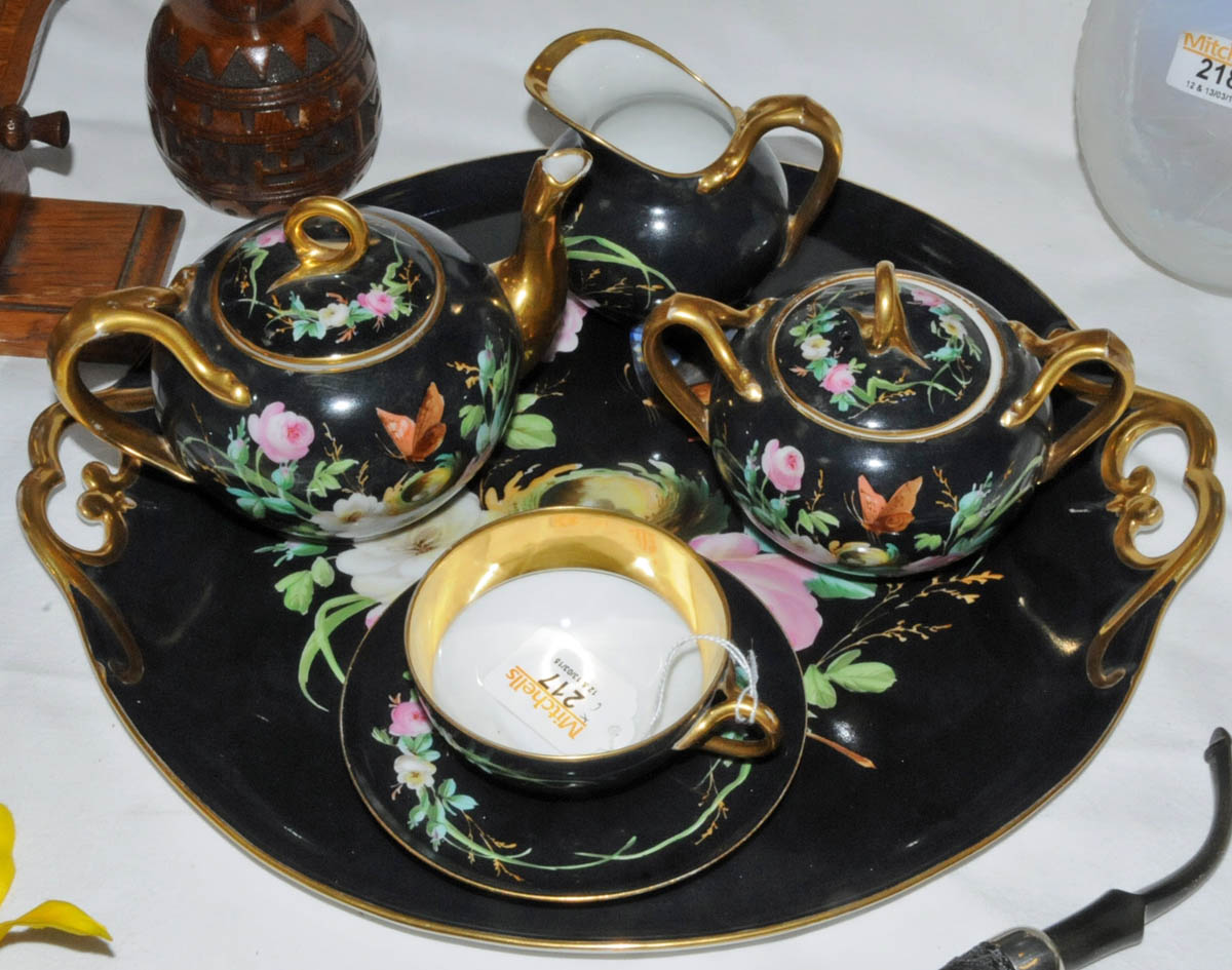 An early 20th century German porcelain Bachelors tea service, comprising tray, teapot, sugar - Image 2 of 7