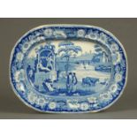 An early 19th century blue and white tra