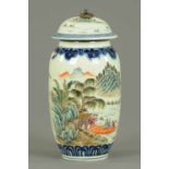 A Chinese jar with cover, polychrome, de