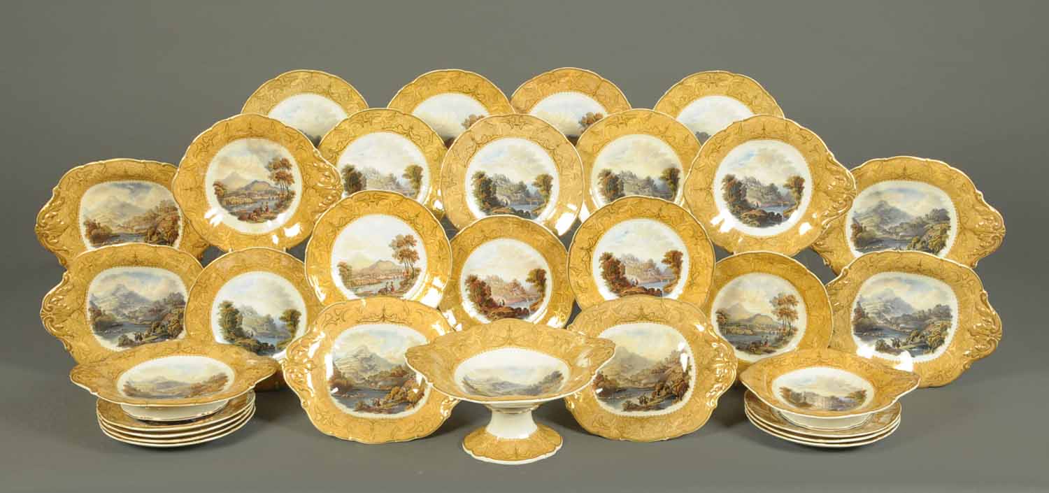 A Prattware dessert service, with mustard and gilt border, each piece transfer printed, - Image 3 of 3