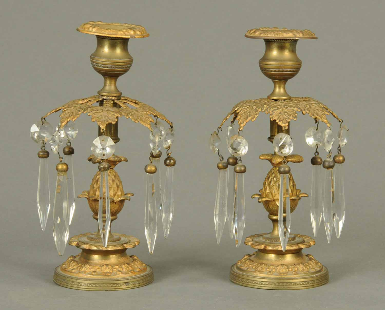 A pair of Regency lustres, each with pineapple columns.  Height 22 cm. - Image 2 of 3