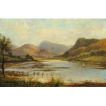 F.B. Towerson, oil painting on canvas, lake and mountain scene.  11.5 ins x 17.