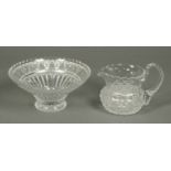 A heavy crystal fruit bowl, and a cut glass water jug.  Bowl diameter 10.25 ins.