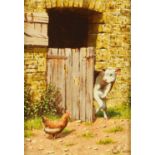 Edward Hersey (British 1948-  ), oil painting on panel, calf by barn door.  6.5 ins x 4.5 ins (see